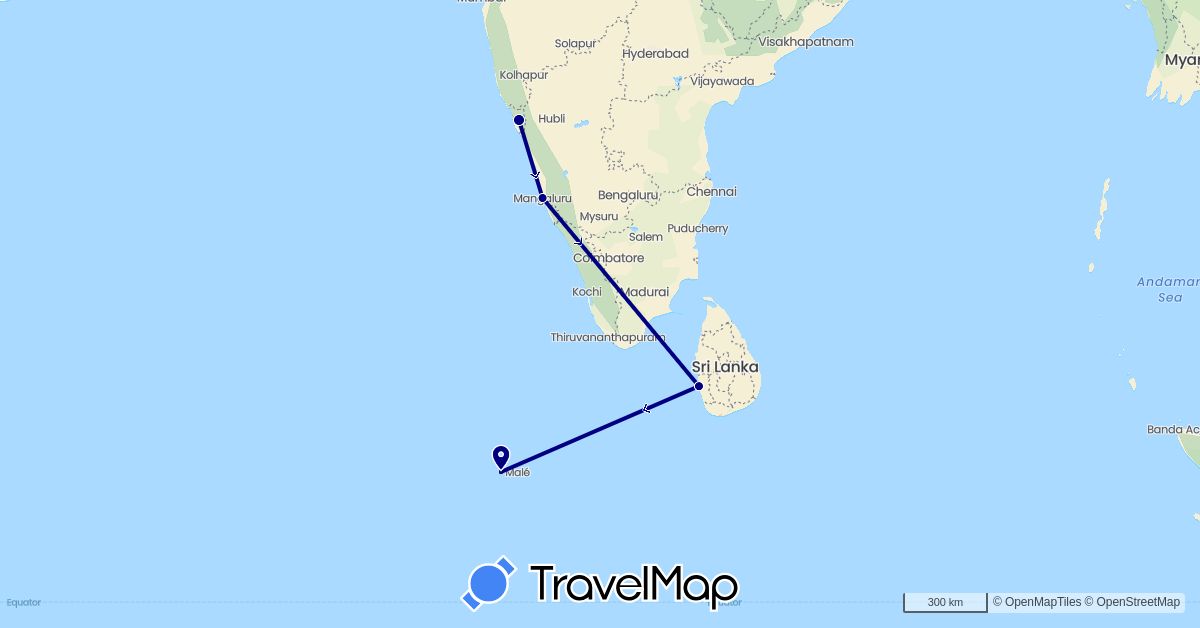 TravelMap itinerary: driving in India, Sri Lanka, Maldives (Asia)